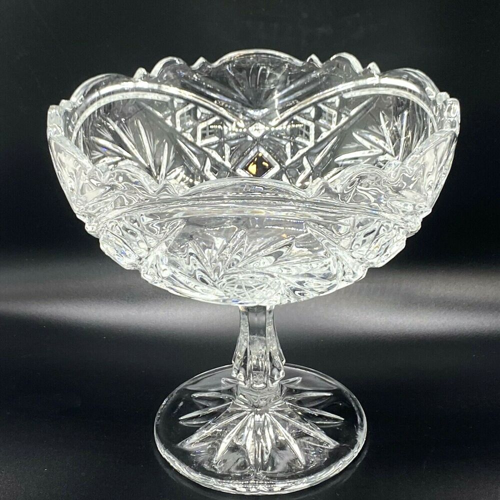 Vintage Exquisite Star of David Cut Crystal Footed Pedestal Bowl Candy Dish 7"